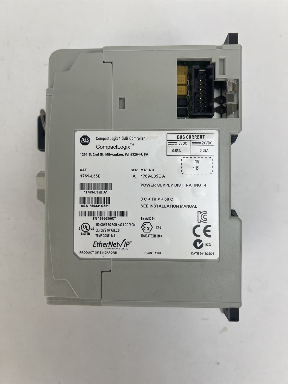 ALLEN BRADLEY 1769-L35E COMPACT LOGIX 1.5MB CONTROLLER SER A 24VDC 0.09A