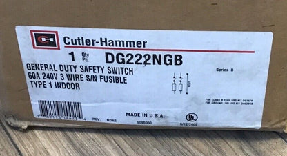 CUTLER HAMMER DG222NGB GENERAL DUTY SAFETY SWITCH 60A 240V INDOOR