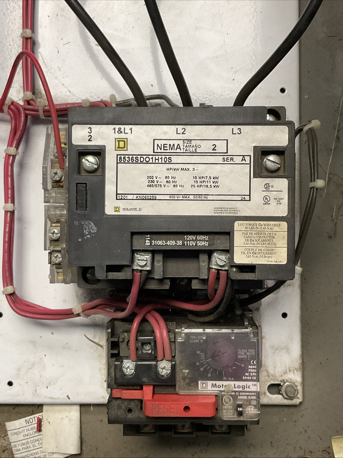 SQUARE D 8539SDA53V81CFF4G97H11P45T11X22Y145 SIZE 2 COMBINATION MOTOR CONTROLLER