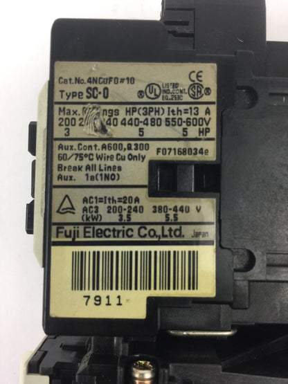 FUJI ELECTRIC 4NC0F0#10 TYPE SC-0 CONTACTOR 4NK0AJ TYPE TK-0N OVERLOAD RELAY