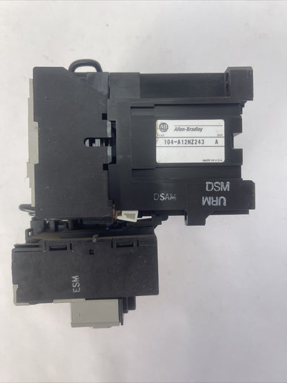 ALLEN BRADLEY 104-A12NZ243 SER A REVERSING STARTER 12AMP 600VAC 10HP COIL 24VDC
