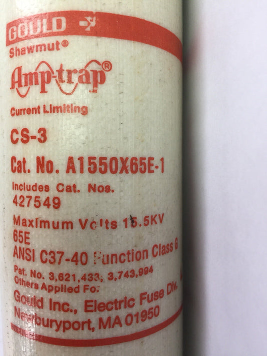 GOULD SHAWMUT AMPTRAP A1550X65E-1 CURRENT LIMITING FUSE 15.5KV CS-3 65,000 AMPS