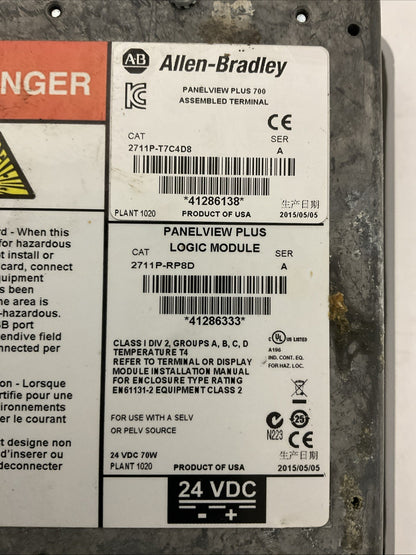 ALLEN BRADLEY 2711P-T7C4D8 SER A PANELVIEW PLUS 700 24VDC 2711P-RP8D SER A