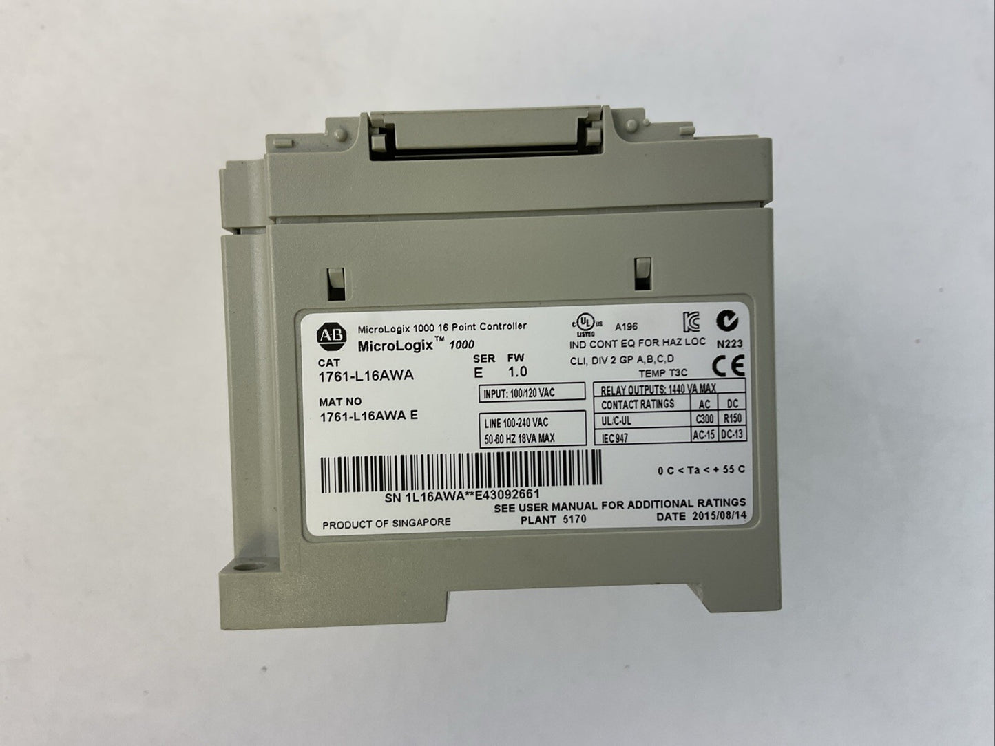 ALLEN BRADLEY 1761-L16AWA MICROLOGIX 1000 SER E FW 1.0 16 POINT CONTROLLER