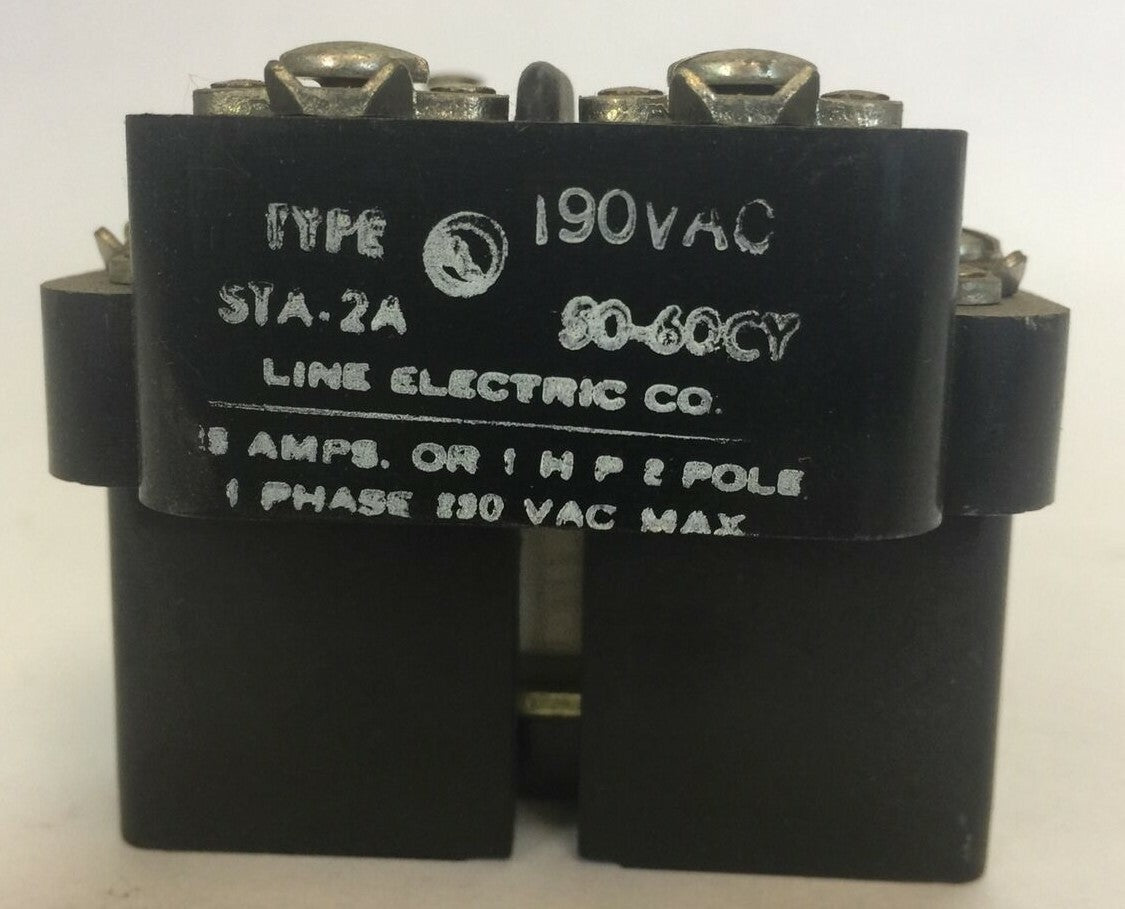 LINE ELECTRIC STA-2A RELAY 190 VAC 50-60CY 25AMP 1HP 2POLE
