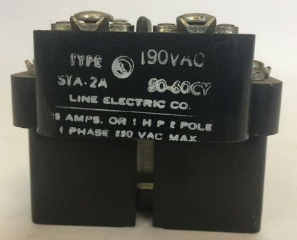 LINE ELECTRIC STA-2A RELAY 190 VAC 50-60CY 25AMP 1HP 2POLE