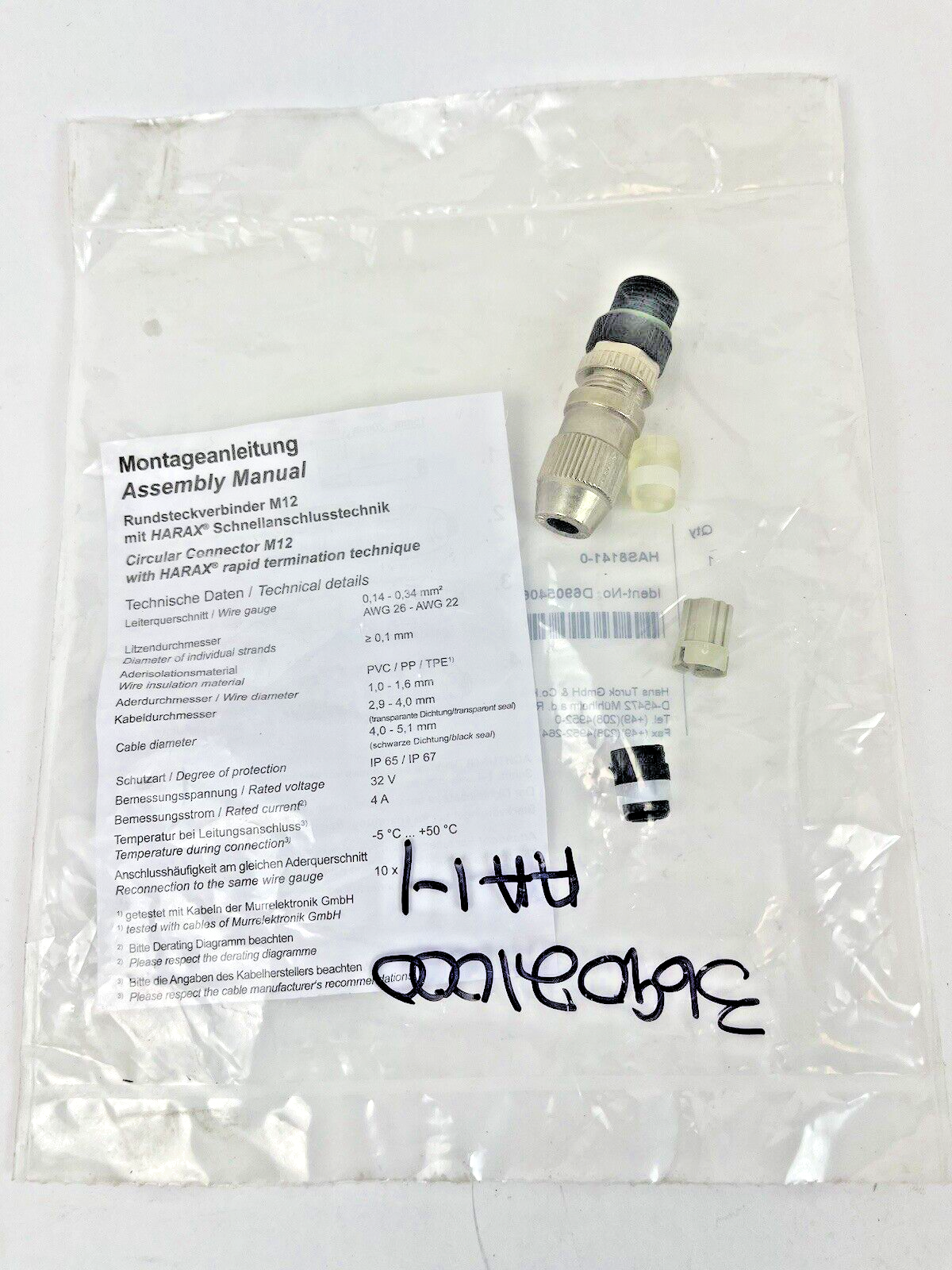 TURCK - HAS8141-0 - CIRCULAR CONNECTOR M12 - BS8146-0 - W/ HARAX RAPID TERMINAT