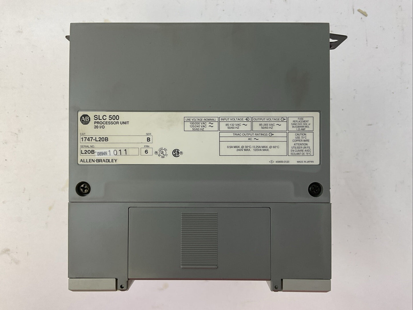ALLEN BRADLEY 1747-L20B SER B FRN 6 SLC 500 PROCESSOR UNIT 20 I/O