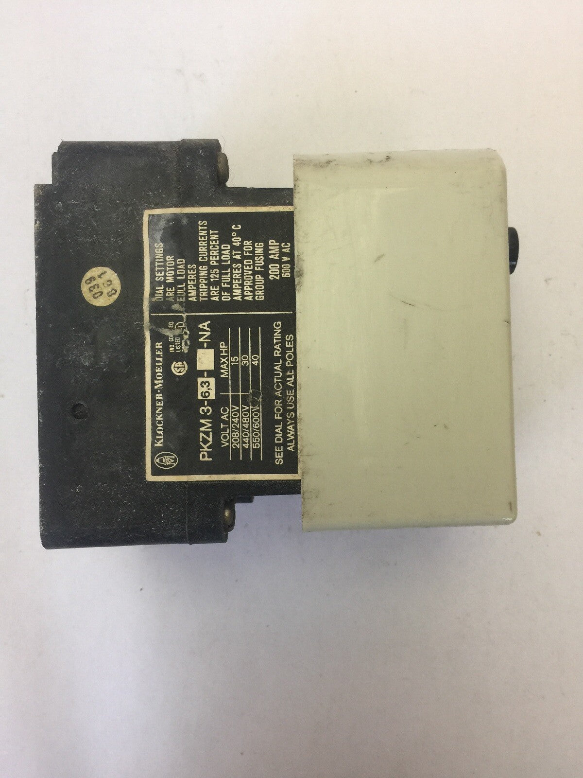 KLOCKNER MOELLER PKZM 3-6,3-U-NA 600VAC 40HP MANUAL MOTOR STARTER 3.5-6.0A