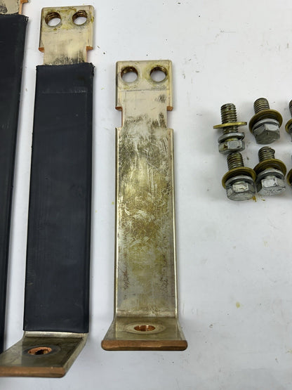 3PC HEAVY DUTY INSULATED COPPER BUSBAR SET L-SHAPED DUAL 2-HOLE TERMINAL W/BOLTS