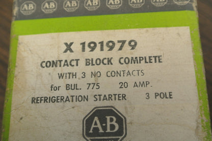 ALLEN-BRADLEY X 191979 CONTACT BLOCK / 3 NO / 20A / REFRIG. STARTER NEW SURPLUS