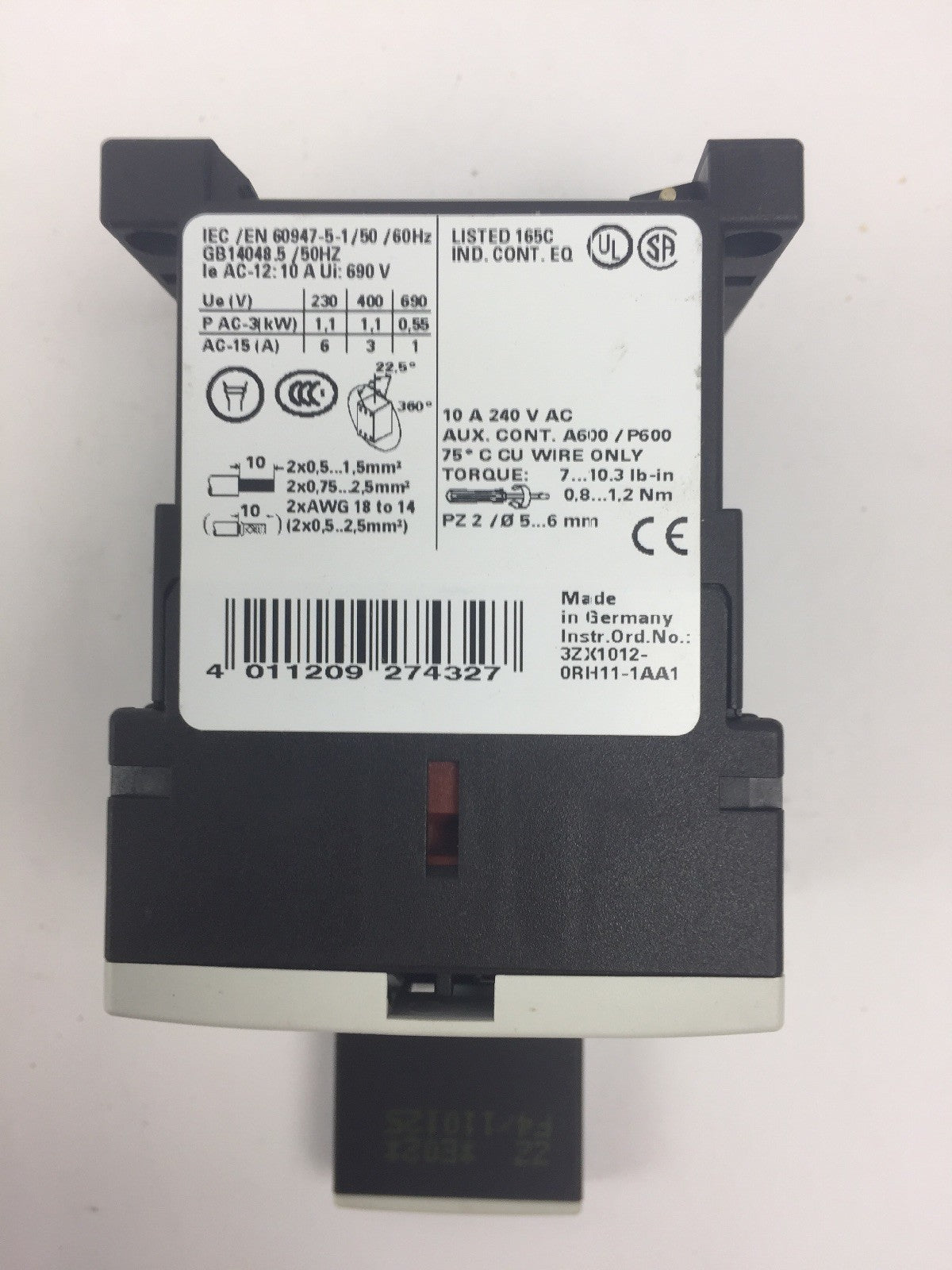 SIEMENS 3RH1131-1BB40 CONTACTOR WITH 3RT1916-1BB00 SURGE SUPPRESSOR