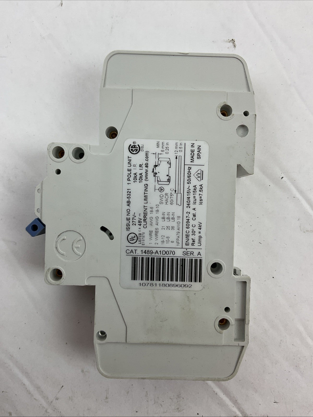 ALLEN BRADLEY 1489-A1D070 SER A CIRCUIT BREAKER 277VAC 48VDC 7AMP (LOT OF 5)