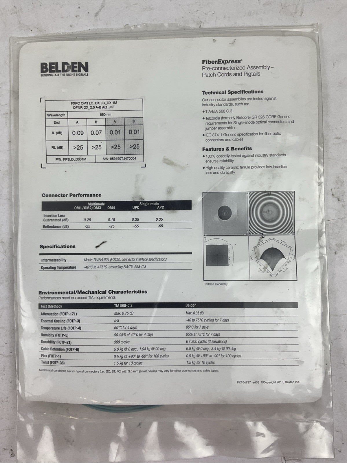BELDEN FP3LDLD001M PATCH CORD
