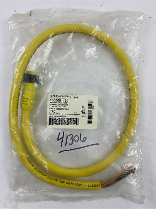 BRAD CONNECTIVITY 1300061160 5P FEMALE STRAIGHT 3' 16/5 AWG PVC CORD