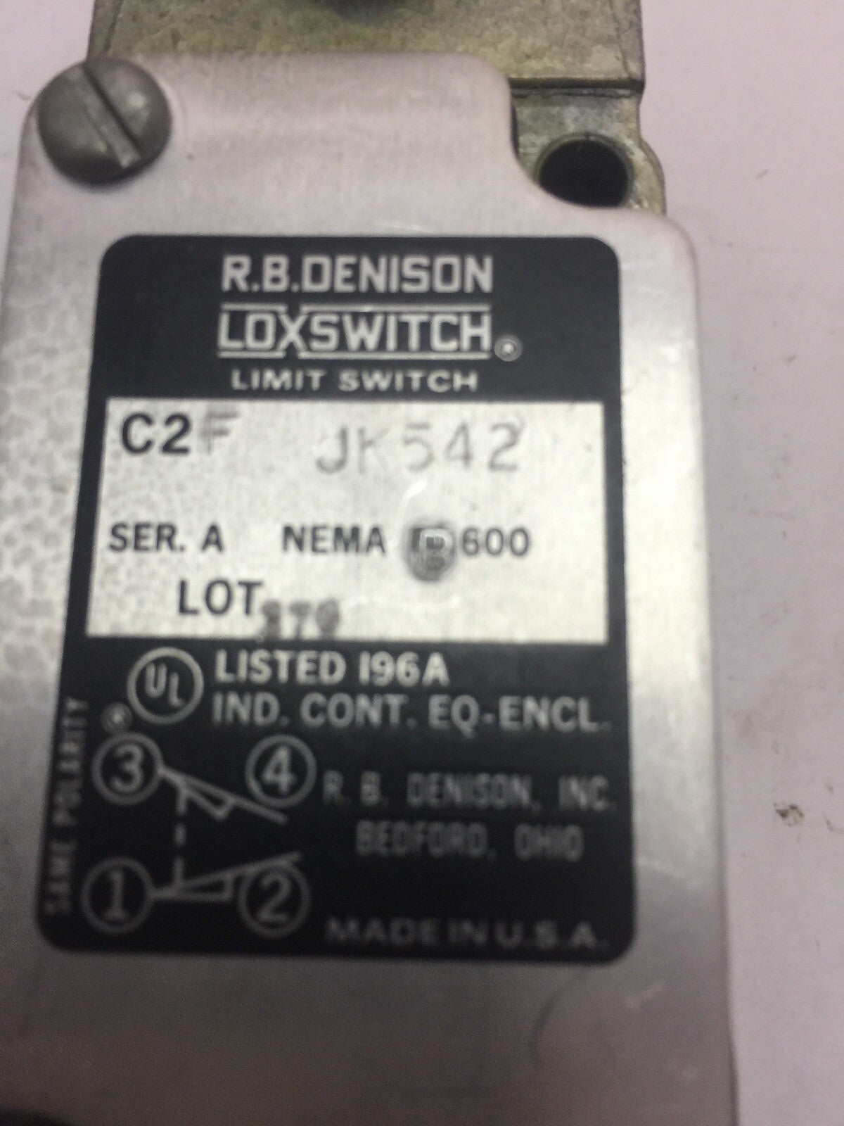 R.B. DENISON LOXSWITCH C2FJK542 LIMIT SWITCH