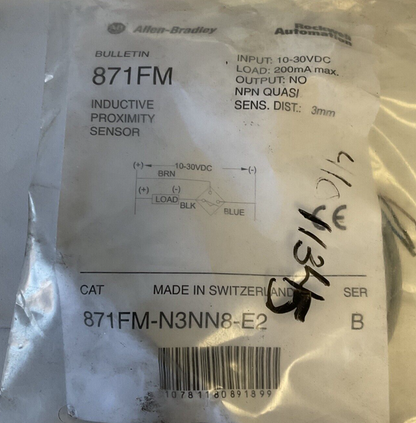 ALLEN BRADLEY 871FM-N3NN8-E2 INDUCTIVE PROXIMITY SENSOR 10-30VDC SER.B 3MM 200MA