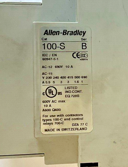 ALLEN BRADLEY 100-C30*00 CONTACTOR SER.C 690V 65A W/ 100-S SER.B AUX CONTACT