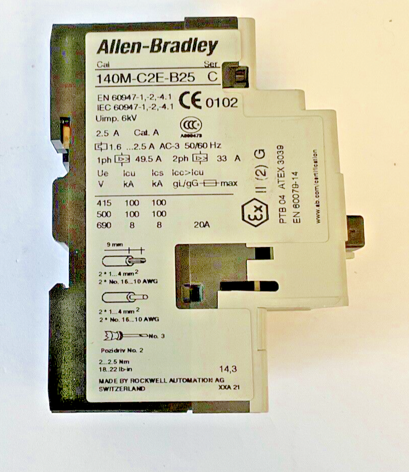ALLEN BRADLEY 140M-C2E-B25 SER.B MOTOR PROTECTOR W/140-C-A AUX CONTACT SER.A