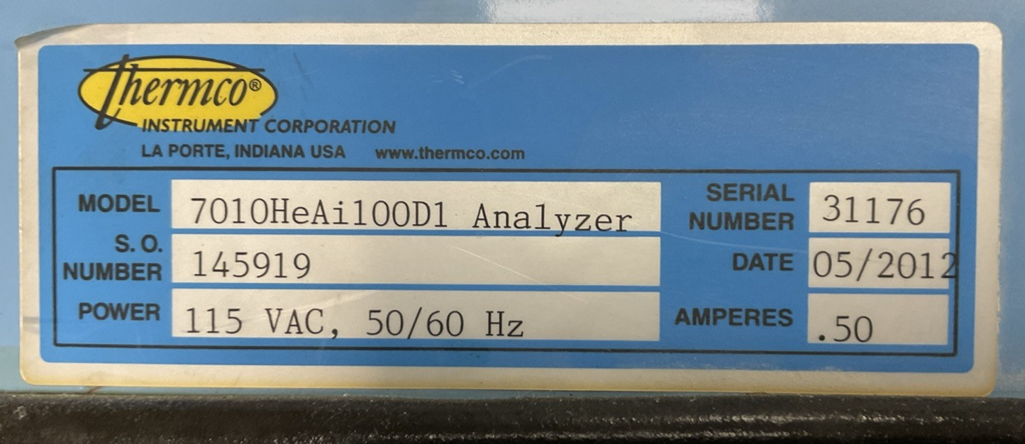 THERMCO 7010HeAi100D1 ANALYZER 115VAC 50/60HZ 0.50AMP