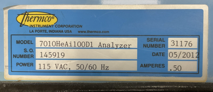 THERMCO 7010HeAi100D1 ANALYZER 115VAC 50/60HZ 0.50AMP