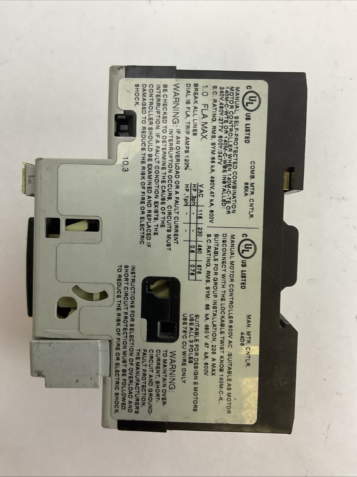ALLEN BRADLEY 140M-C2E-B10 MOTOR CIRCUIT BREAKER SER B 0.63-1.0A TRIP