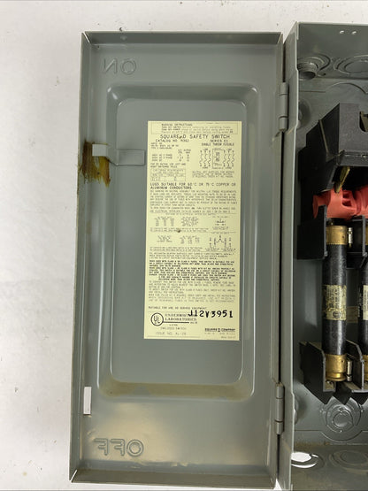 SQUARE D H361 SERIES E1 30AMP 600VAC 3PH 20HP 600VDC 15HP FUSIBLE SAFETY SWITCH
