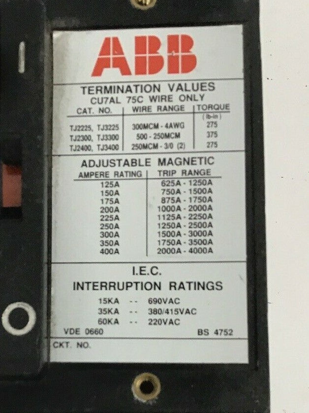 ABB UXAB 718530 R 999 300AMP CIRCUIT BREAKER  TYPE JS 500VDC/480VAC