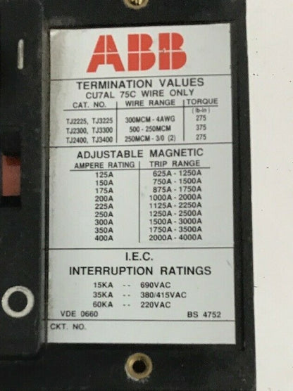 ABB UXAB 718530 R 999 300AMP CIRCUIT BREAKER  TYPE JS 500VDC/480VAC