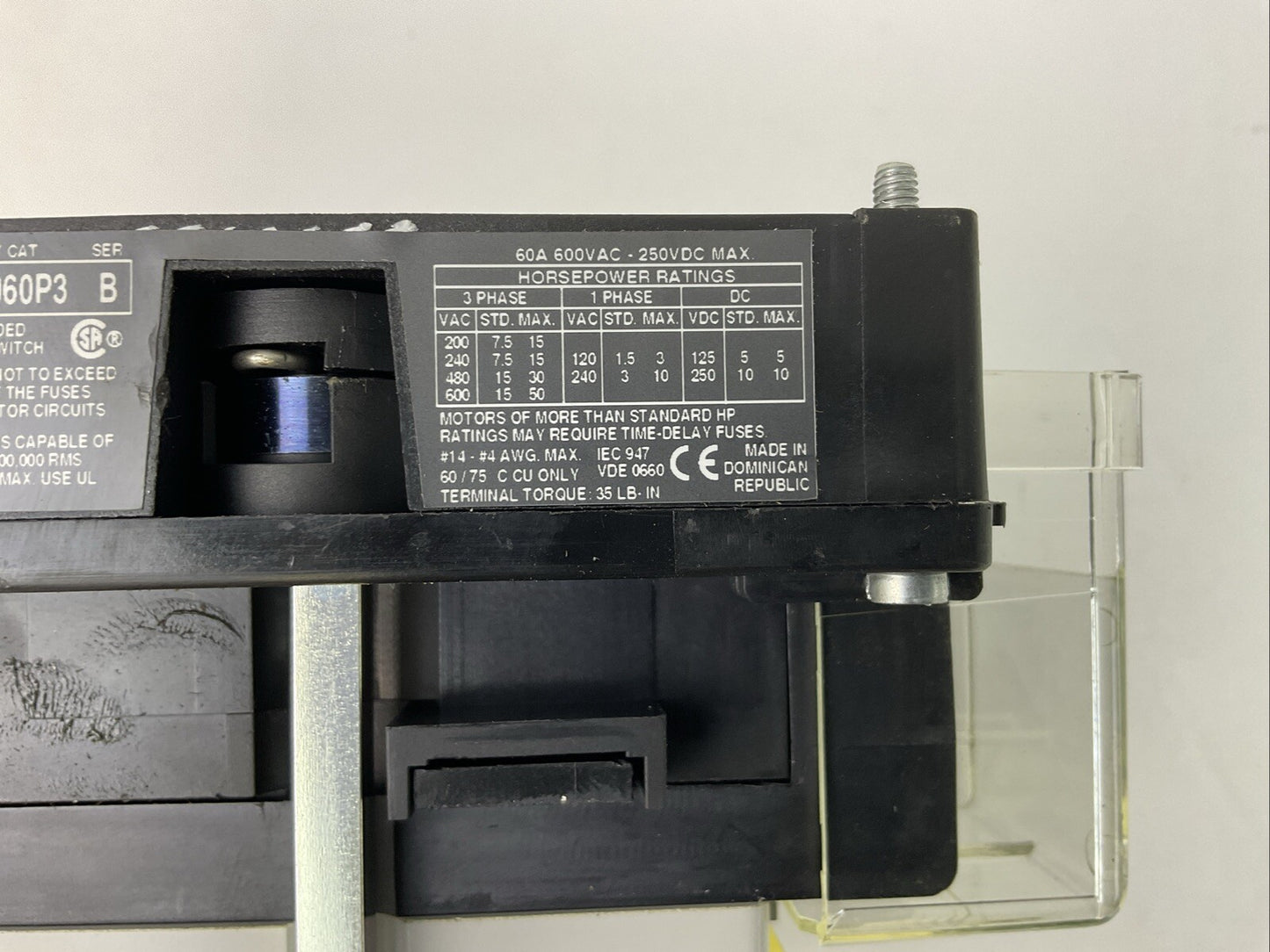 ALLEN BRADLEY 194R-NJ060P3 SER B DISCONNECT SWITCH 194R-HS4 SER A OPERATING HAND