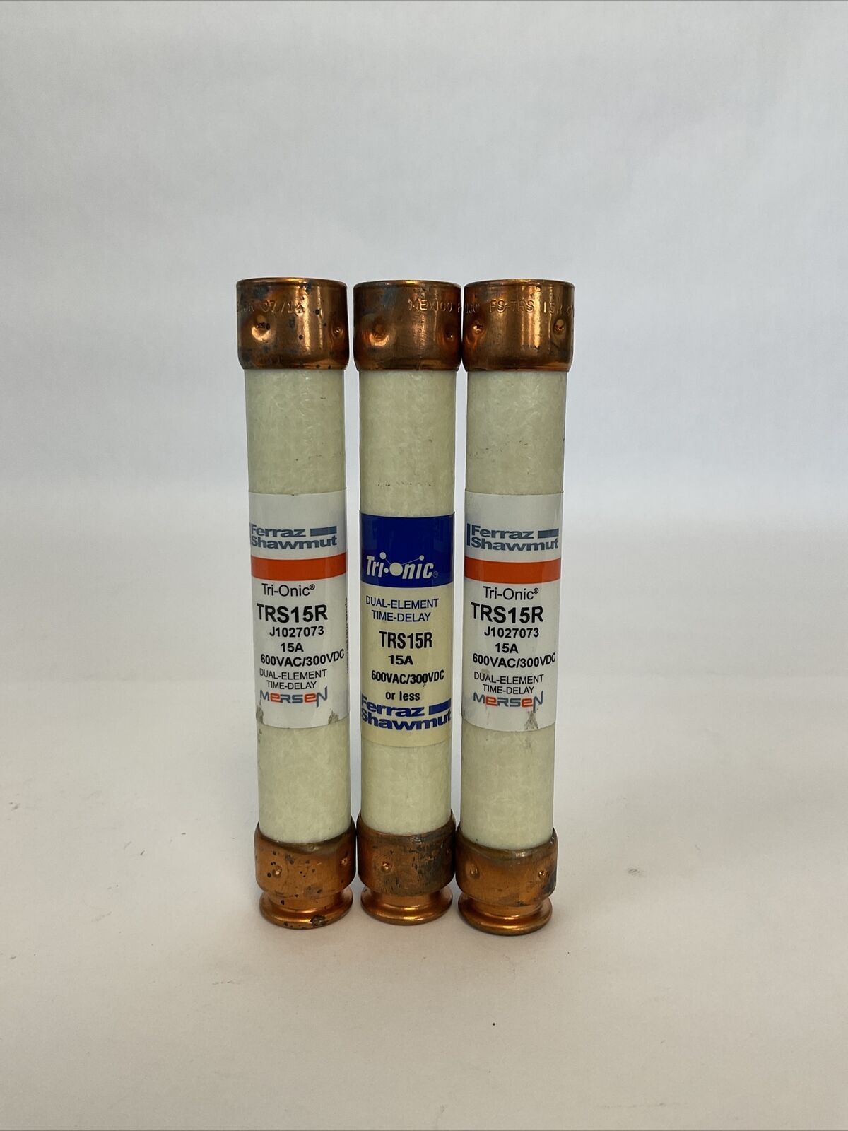 FERRAZ SHAWMUT TRS15R 15A 600VAC 300VDC TRI-ONIC FUSE DUAL ELEMENT (LOT OF 3)
