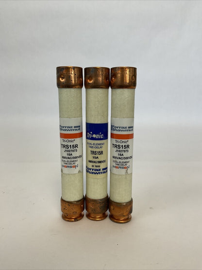 FERRAZ SHAWMUT TRS15R 15A 600VAC 300VDC TRI-ONIC FUSE DUAL ELEMENT (LOT OF 3)