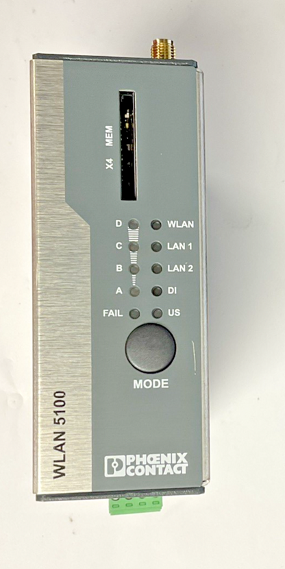 PHOENIX CONTACT WLAN 5100 WIRELESS SWITCH MODULE 32VDC HW:07 W/ 2 CONNECTORS