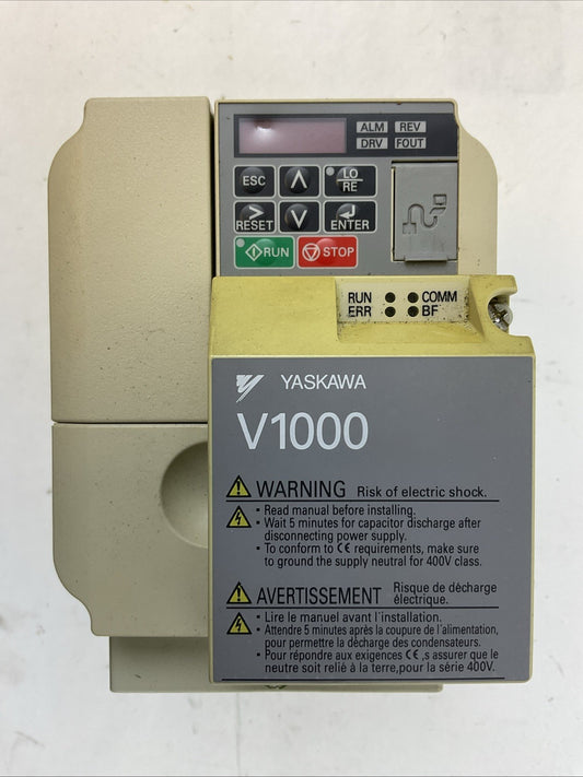 YASKAWA CIMR-VU4A0005FAA REV: D V1000 AC DRIVE OUTPUT 3PH 0-480V 5.4/4.8A