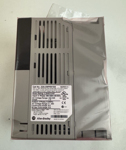ALLEN-BRADLEY 22A-D6P0N104 POWERFLEX 4 AC DRIVE SER A FRN 3.05 3PH 342-528V