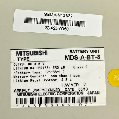 MITSUBISHI MDS-A-BT-8 BATTERY UNIT 3.6VDC H/W VER.C