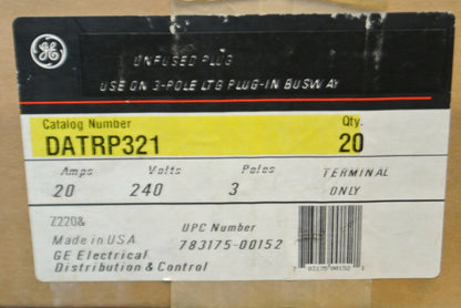GENERAL ELECTRIC DATRP321 PLUG-IN TERMINAL for BUSWAY / NEW SURPLUS / 20A / 240V