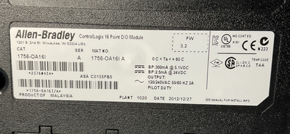 ALLEN BRADLEY 1756-OA16I CONTROLLOGIX  D/O MODULE 24VDC 240VAC**W/O TERMINALS**