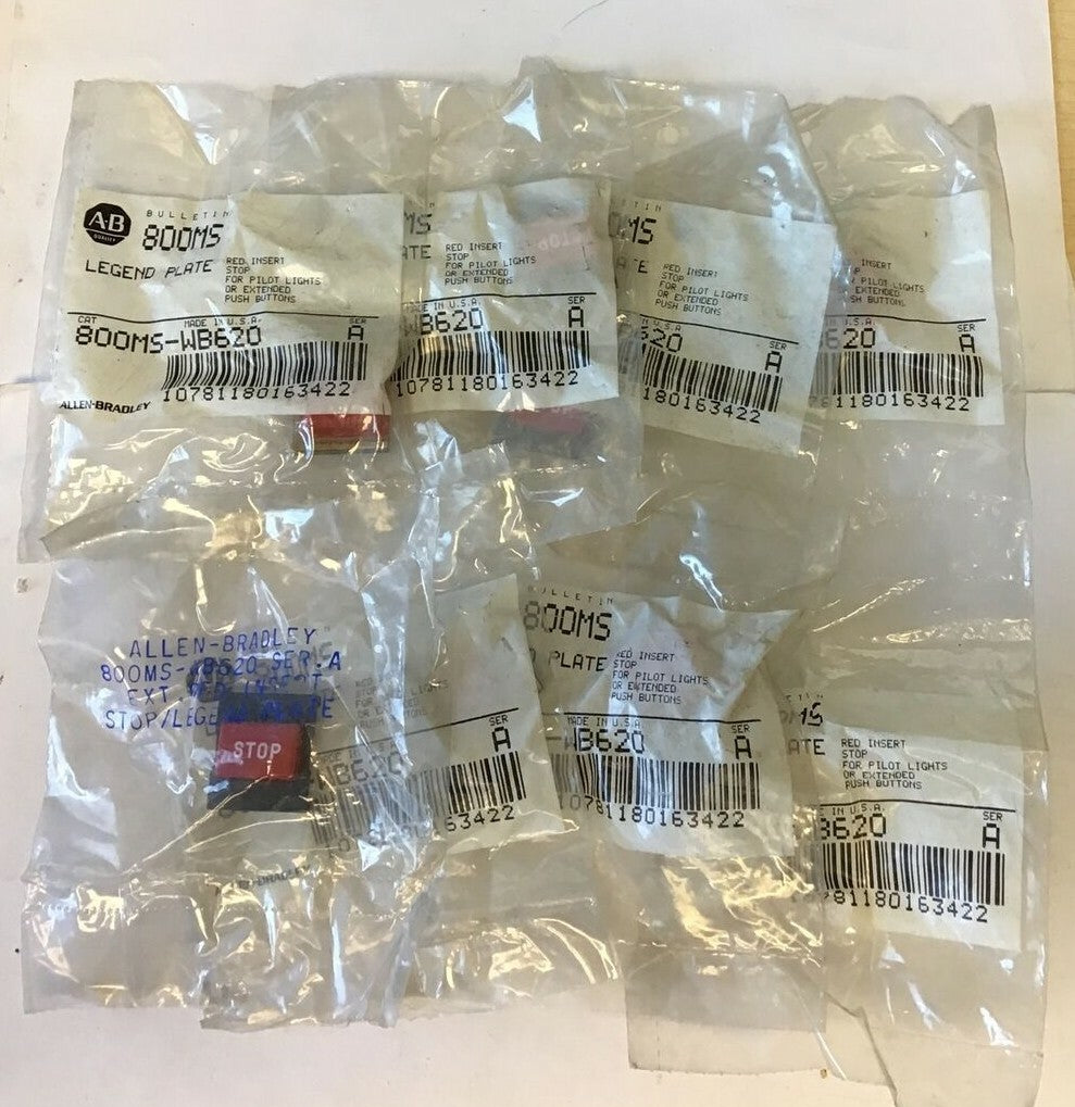 ALLEN BRADLEY 800MS-WB620 LEGEND PLATE RED INSERT "STOP" SER.A ***LOTOF8***