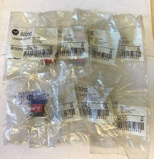 ALLEN BRADLEY 800MS-WB620 LEGEND PLATE RED INSERT "STOP" SER.A ***LOTOF8***
