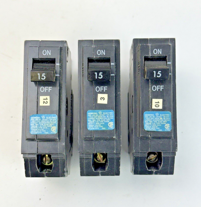 GE **LOT OF 3** THHQB1115 - CIRCUIT BREAKER - 1 POLE, 15 A, 240 VAC