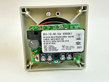 EATON WHEELOCK MT4-115-WH-VNS MULTITONE STROBE WALL MOUNT GRAY 115VAC 15CD