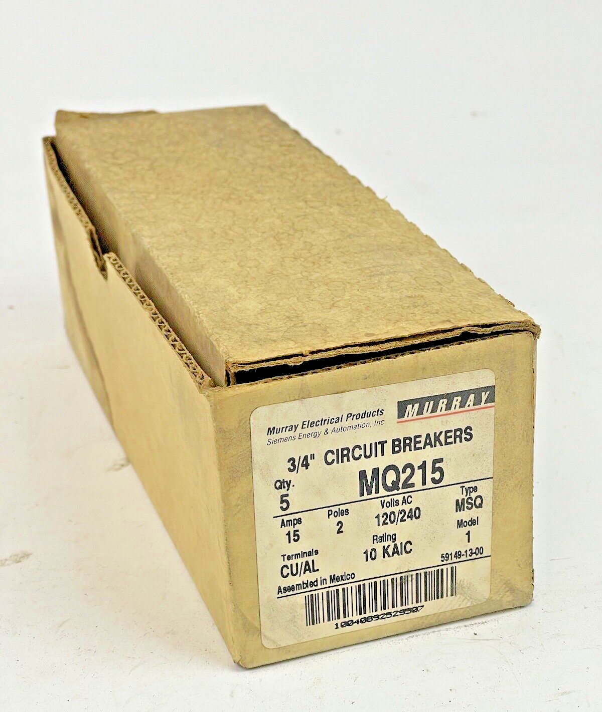 MURRAY *BOX OF 5* - MQ215 - 15A, 2 POLE 3/4" CIRCUIT BREAKERS, 120/240 VAC