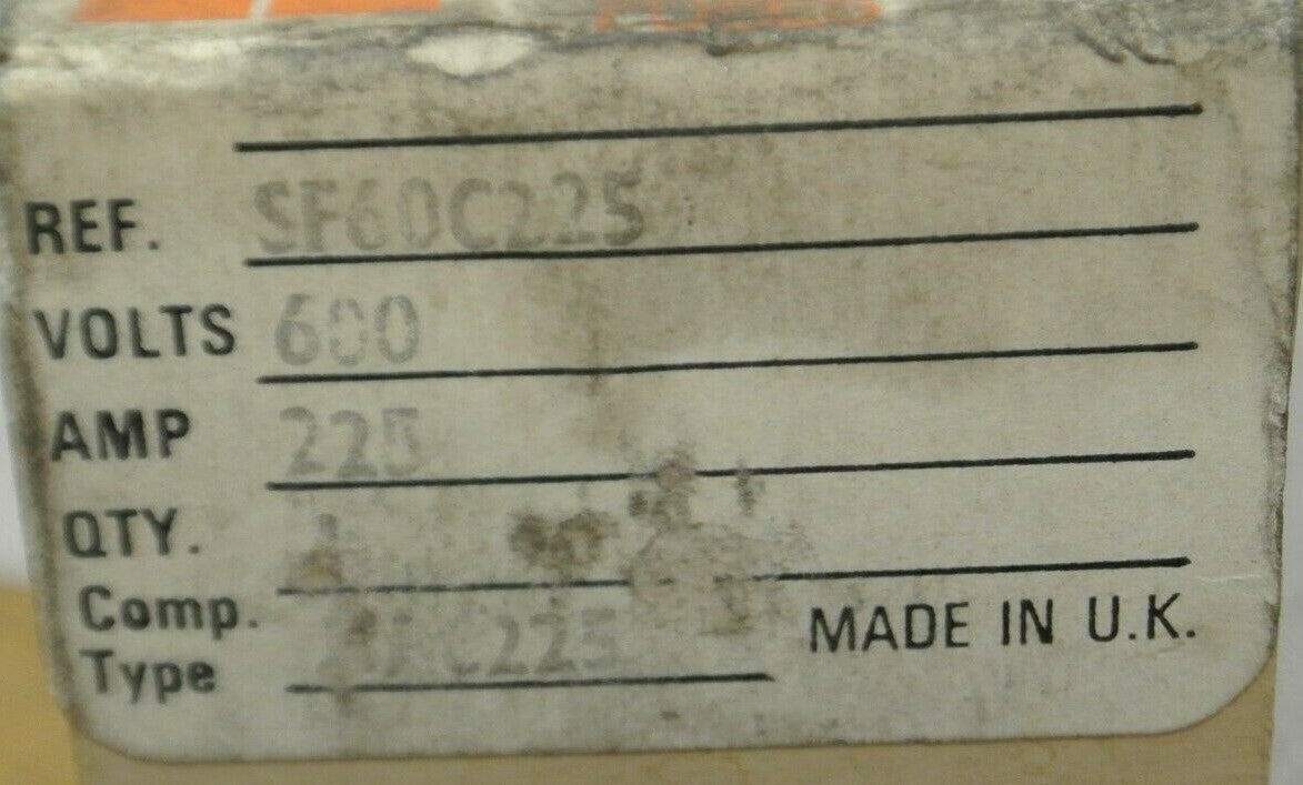 INTERNATIONAL RECTIFIER SF60C225 FUSE / 600V, 225A / NEW SURPLUS / TYPE KAC225