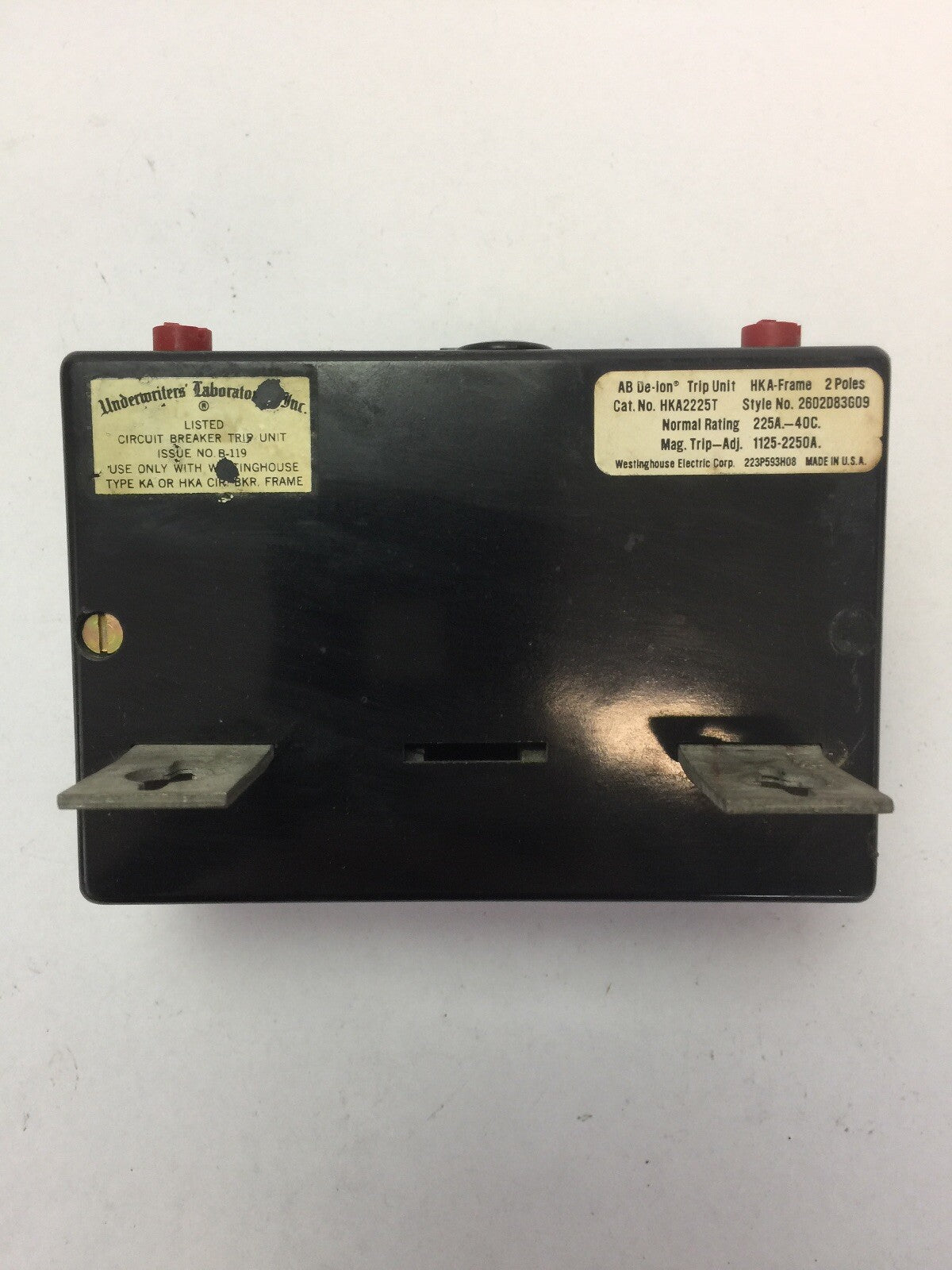 WESTINGHOUSE HKA2225T 225A TRIP UNIT 2POLE MAG TRIP-ADJ 1125-2250A