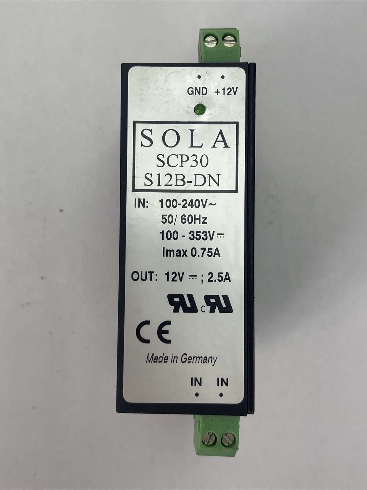 SOLA SCP30 S12B-DN POWER SUPPLY OUT 12VDC 2.5A INPUT 100-240VAC 100-353VDC 0.75A