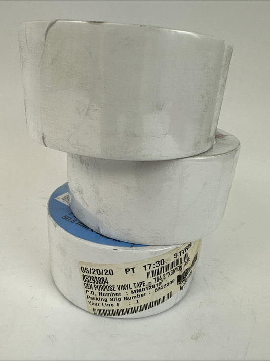 3M GENERAL PURPOSE VINYL TAPE 764 WHITE 2IN X 36YD 50.8mm X 32.9m (LOT OF 3)