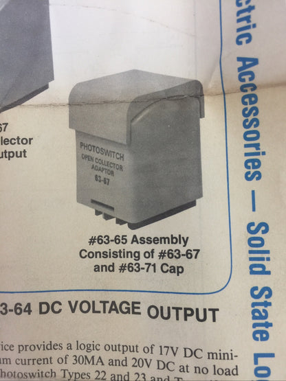 PHOTOSWITCH 63-65 SOLID STATE LOGIC OUTPUT OPEN COLLECTOR CURRENT SINK