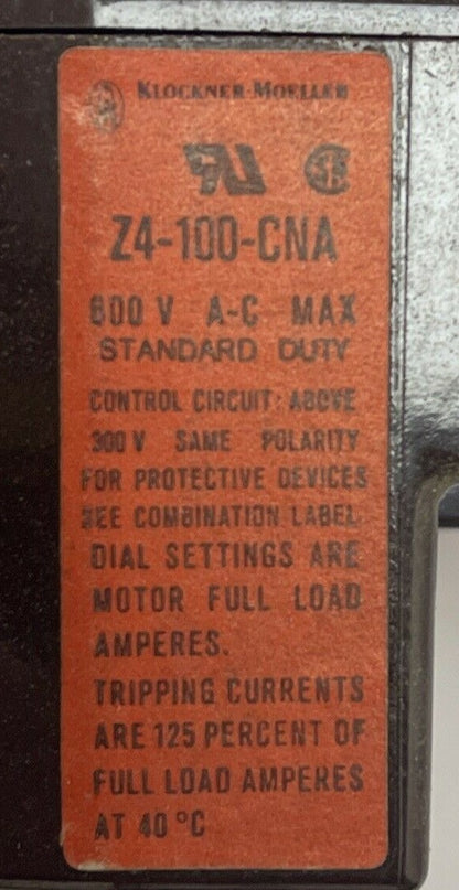 KLOCKNER MOELLER Z4-100-CNA RELAY 70-100A 600VAC