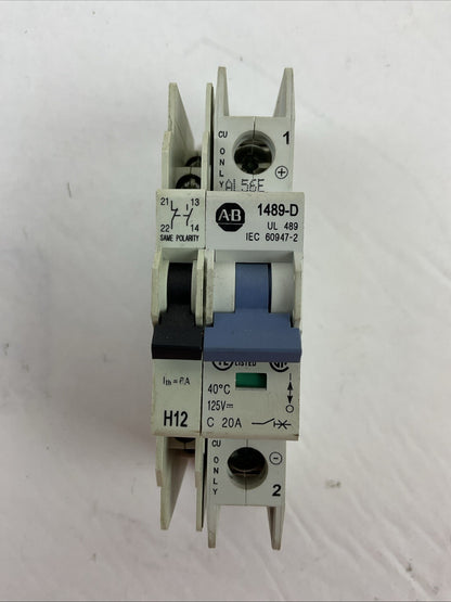 ALLEN-BRADLEY 1489-D1C200 SER A CIRCUIT BREAKER 125VDC 20AMP 1489-ABH12 SER A